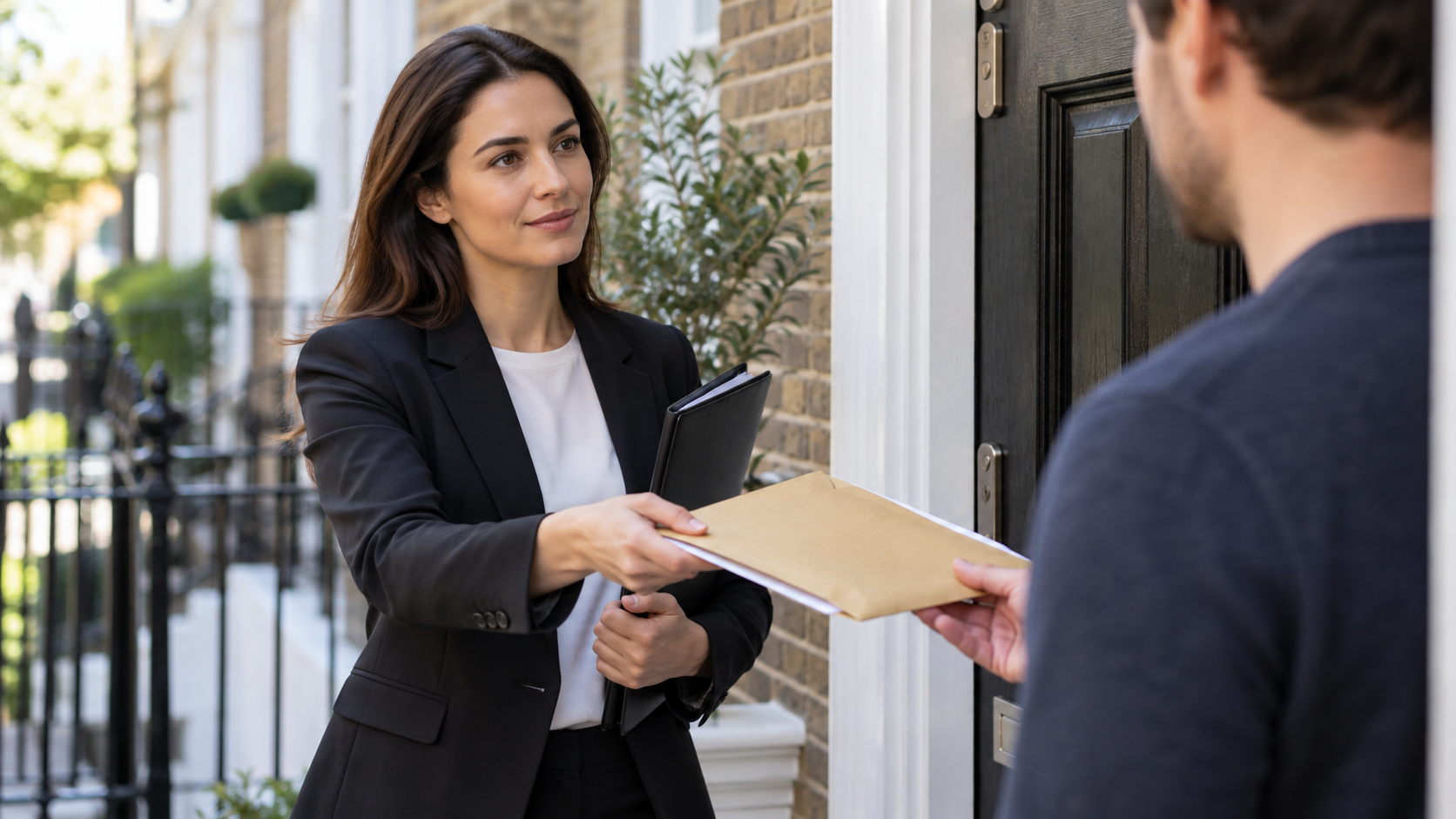 Legal document serving in the UK – professional process server handing legal documents to a recipient